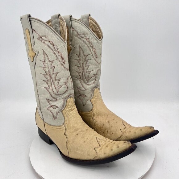 Yoncer Men Size 8 Cream White Leather Pointed Toe Pull On Western Cowboy Boot - Picture 4 of 14